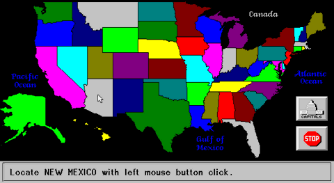 Includes a game that helps children identify states on a map